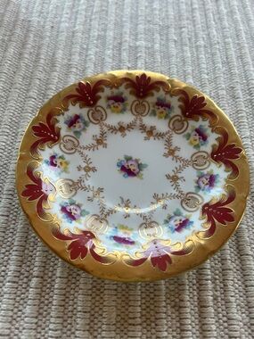 Tiffany & Co. Gold and Burgundy Floral Dessert Plate